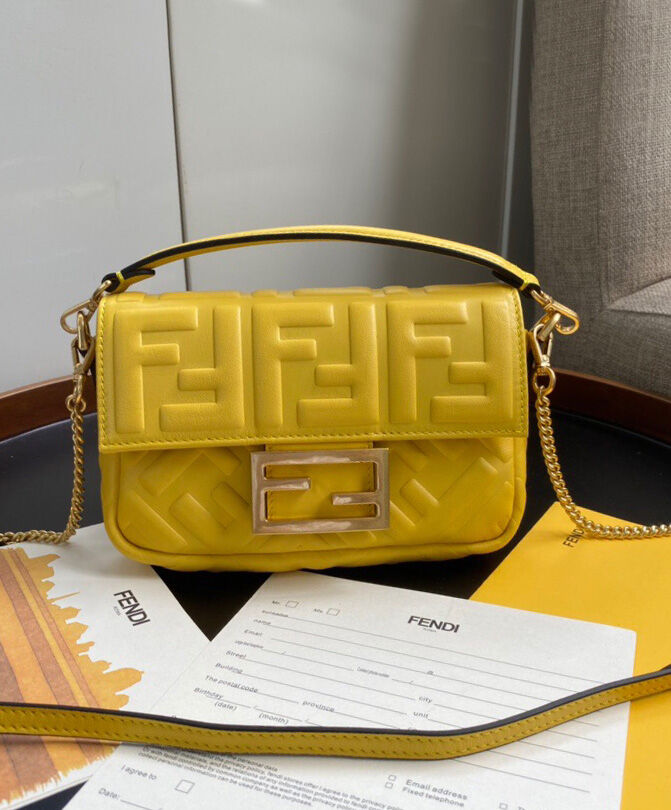 Fendi Mini Baguette Leather Bag 8BS017 Yellow